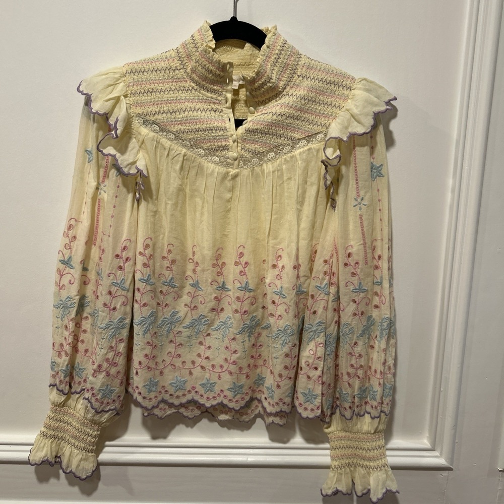 LoveShackFancy Kassie Peasant Blouse Sz XS